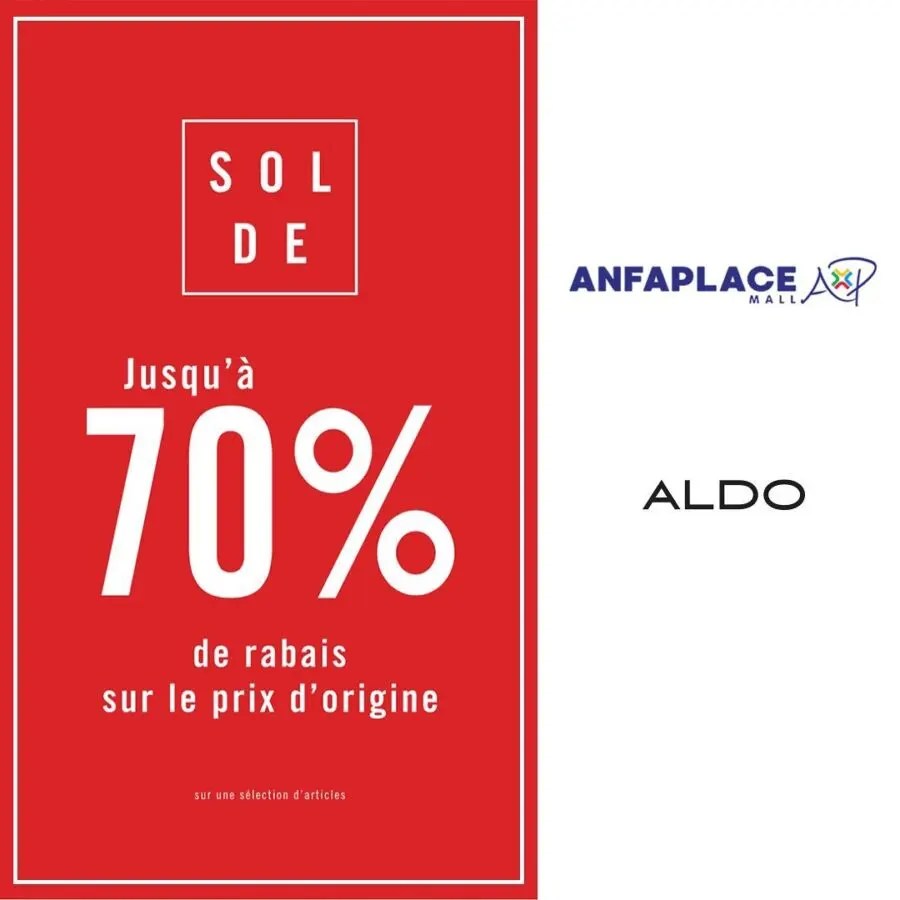 Soldes Jusqu'à 70 sur le prix original chez ALDO Maroc à ANFAPLACE