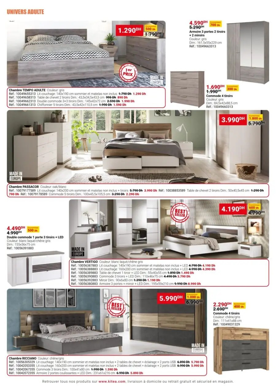 Catalogue Kitea Offre spéciale 10 jours chambres à coucher