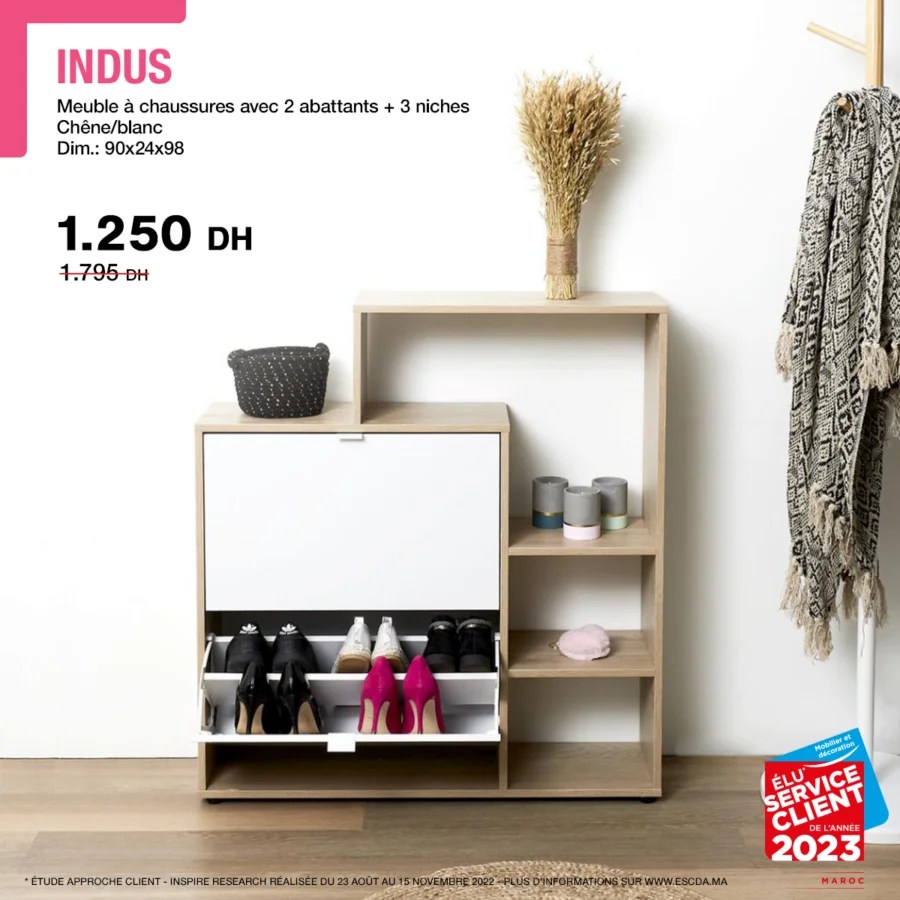 Soldes Kitea Meuble à chaussures 2 abattants + 3 niches 1250Dhs