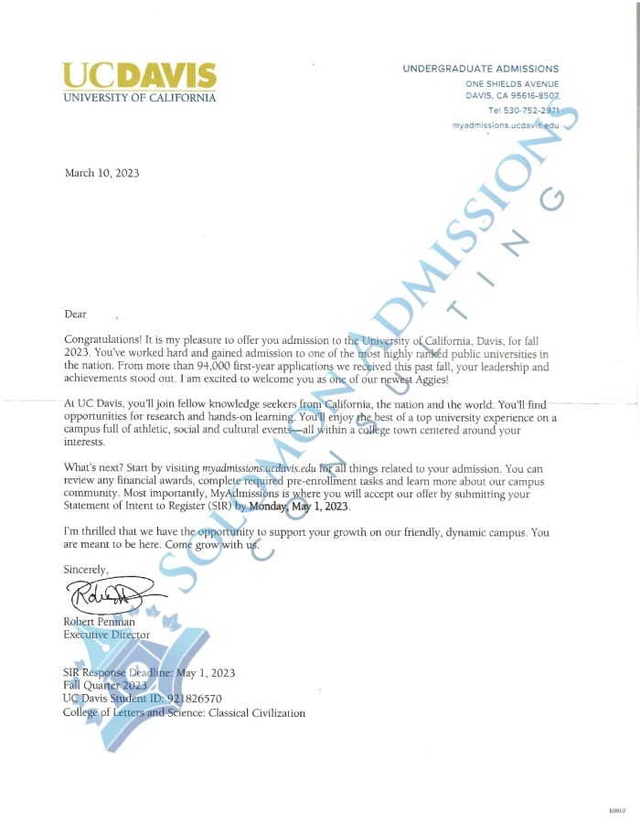 Acceptance Letters 20222023 Solomon Admissions