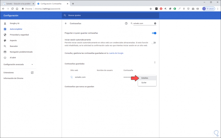 Ver y actualizar contraseÃ±as guardadas en Chrome PC o Mac 2020 Solvetic