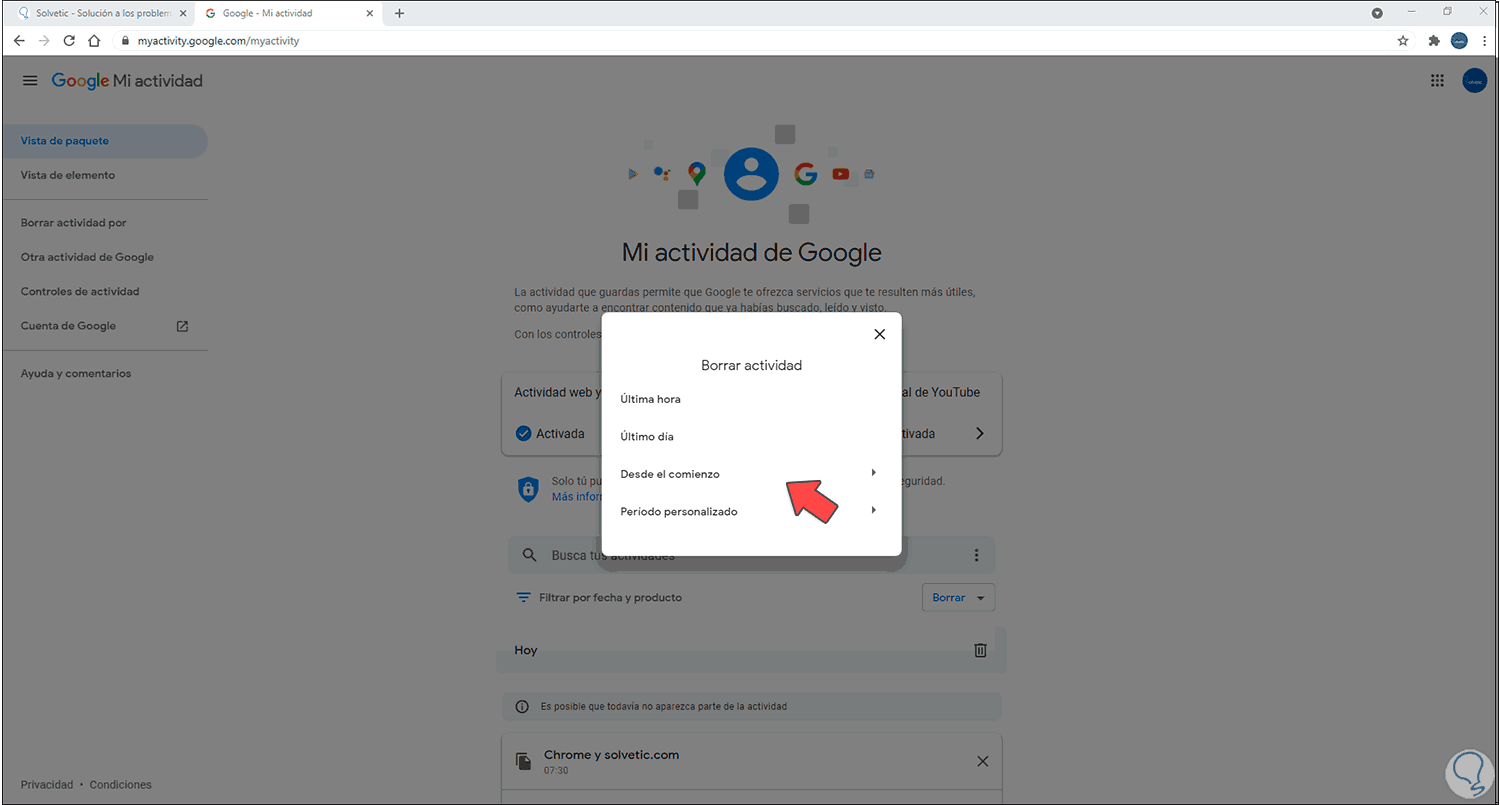 Eliminar Historial de búsqueda de Google en mi PC 2021 ️ Solvetic