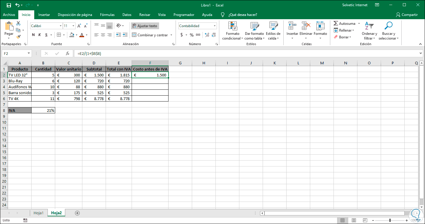 Cómo sacar el IVA y subtotal en Excel 2019 y 2016 ️ Solvetic