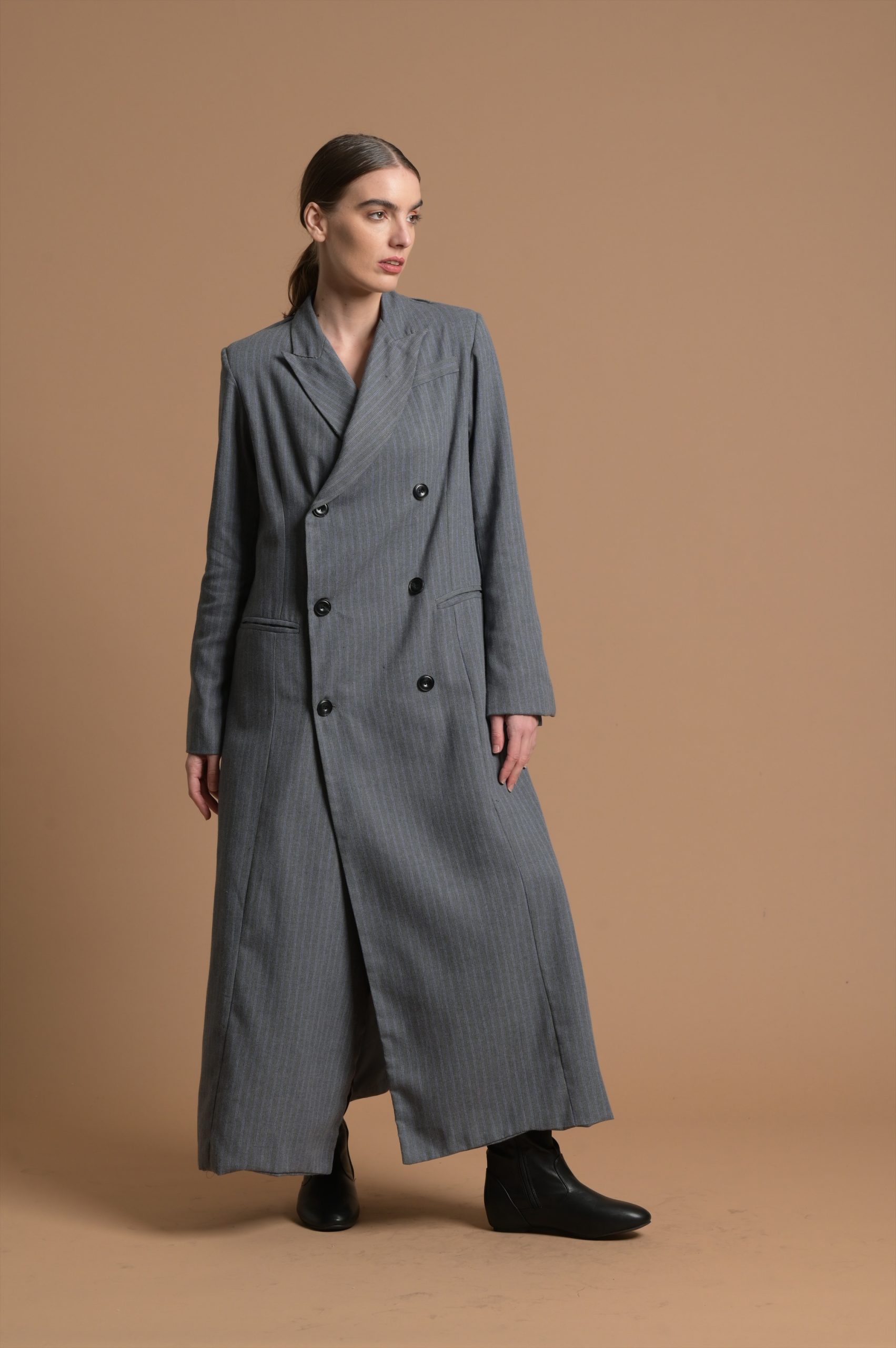 Stripped light grey long jacket