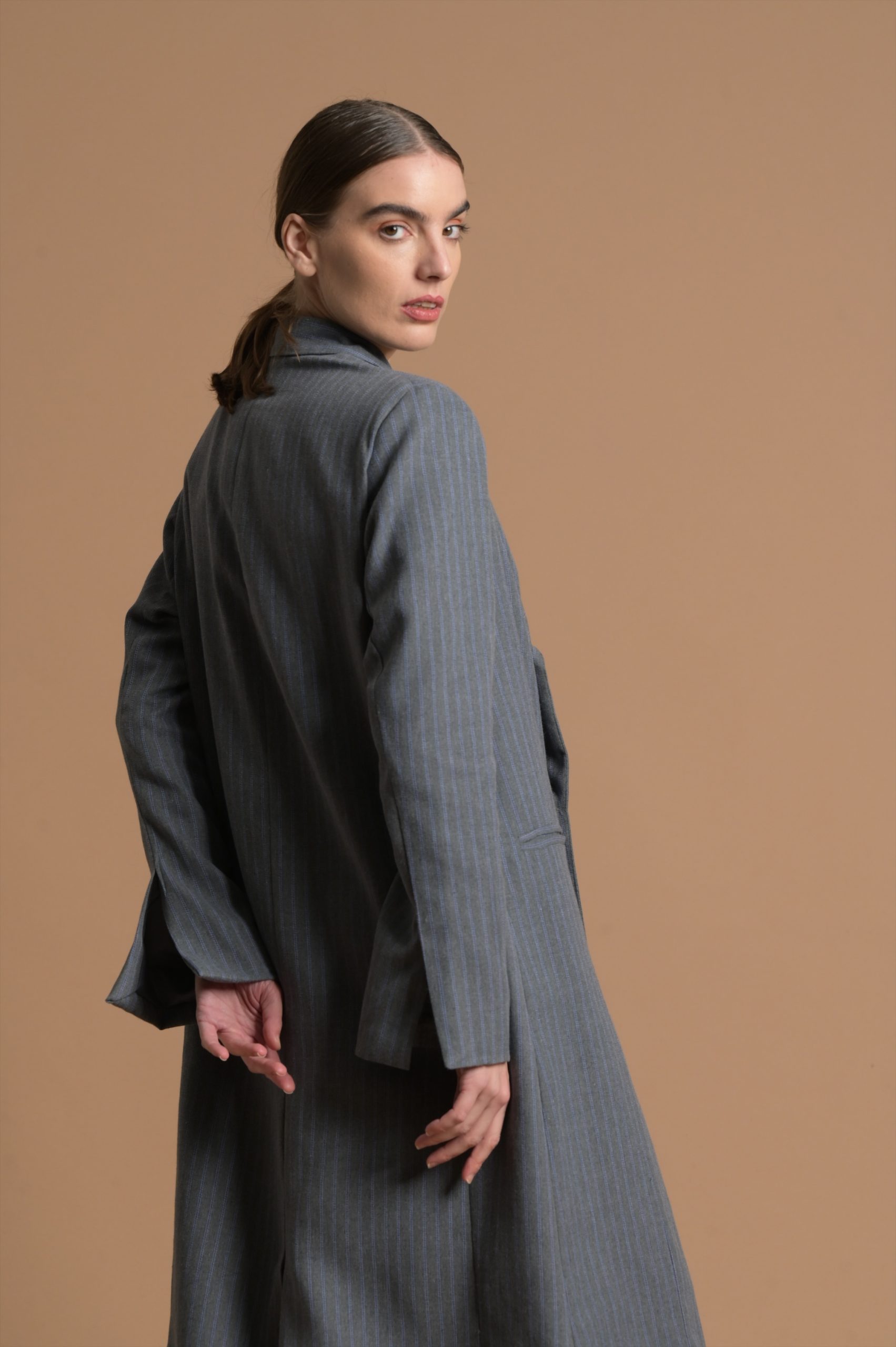 Stripped light grey long jacket