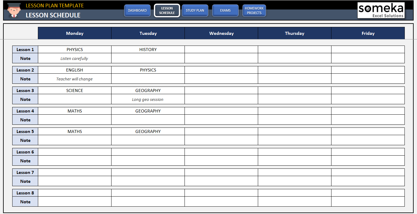 Excel Lesson Plan Template