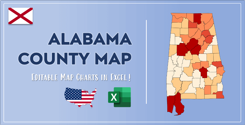 Alabama County Map and Population List in Excel