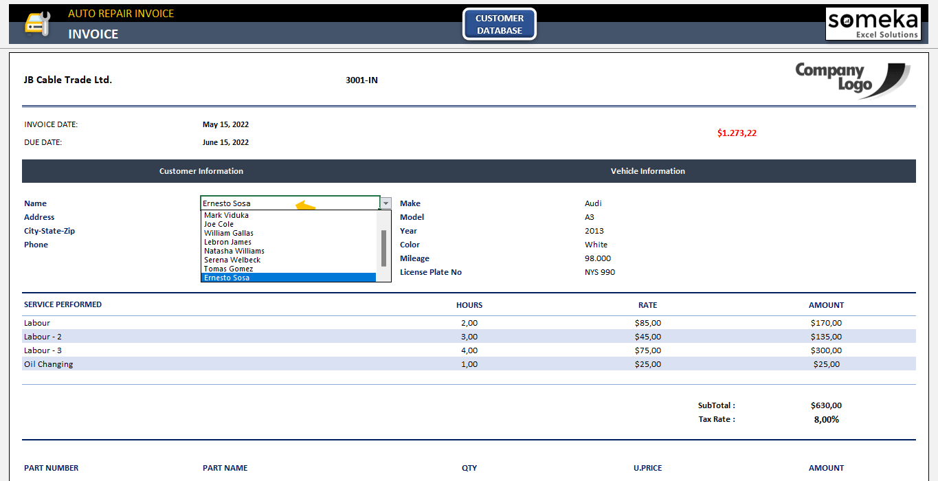 Free Auto Repair Invoice