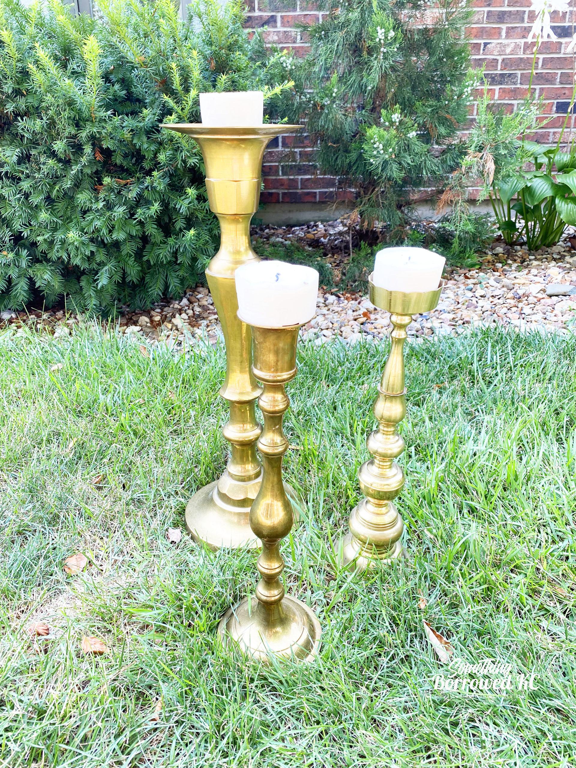 Brass Extra Large Floor Pillar Candle Holders Traditional Style5