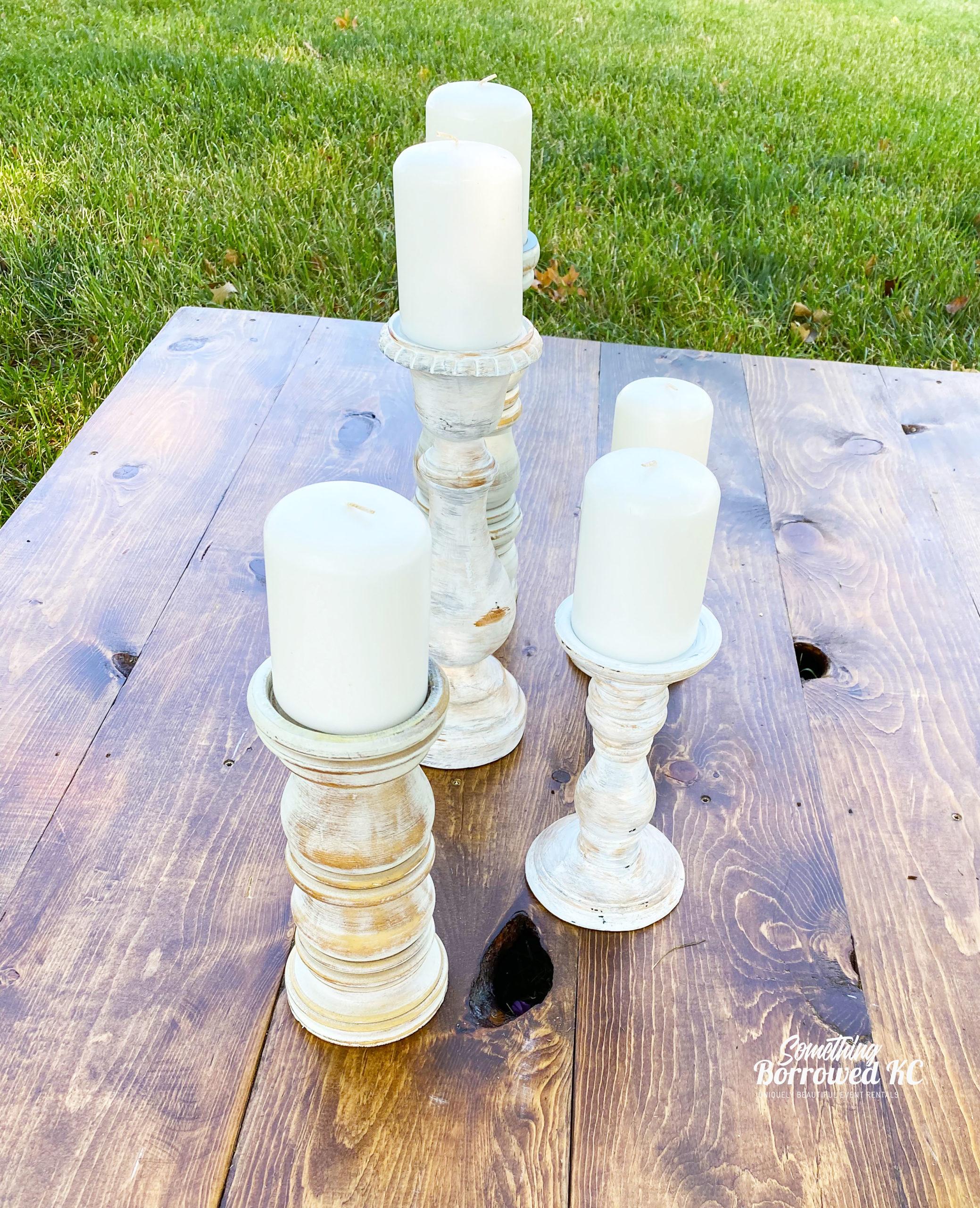 Whitewashed Wood Pillar Candle Holders Rustic Style2 Something