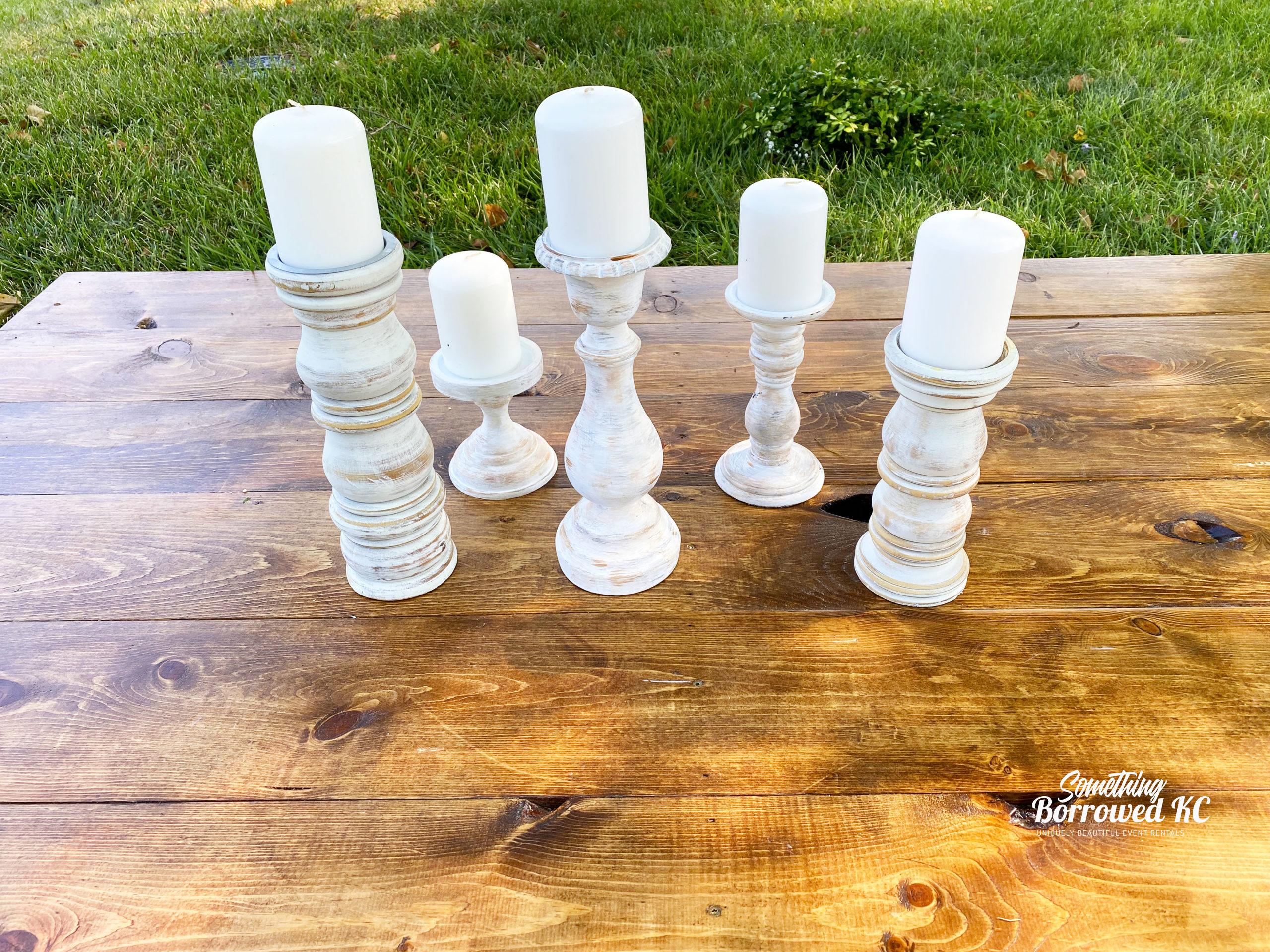 Whitewashed Wood Pillar Candle Holders Rustic Style2 Something
