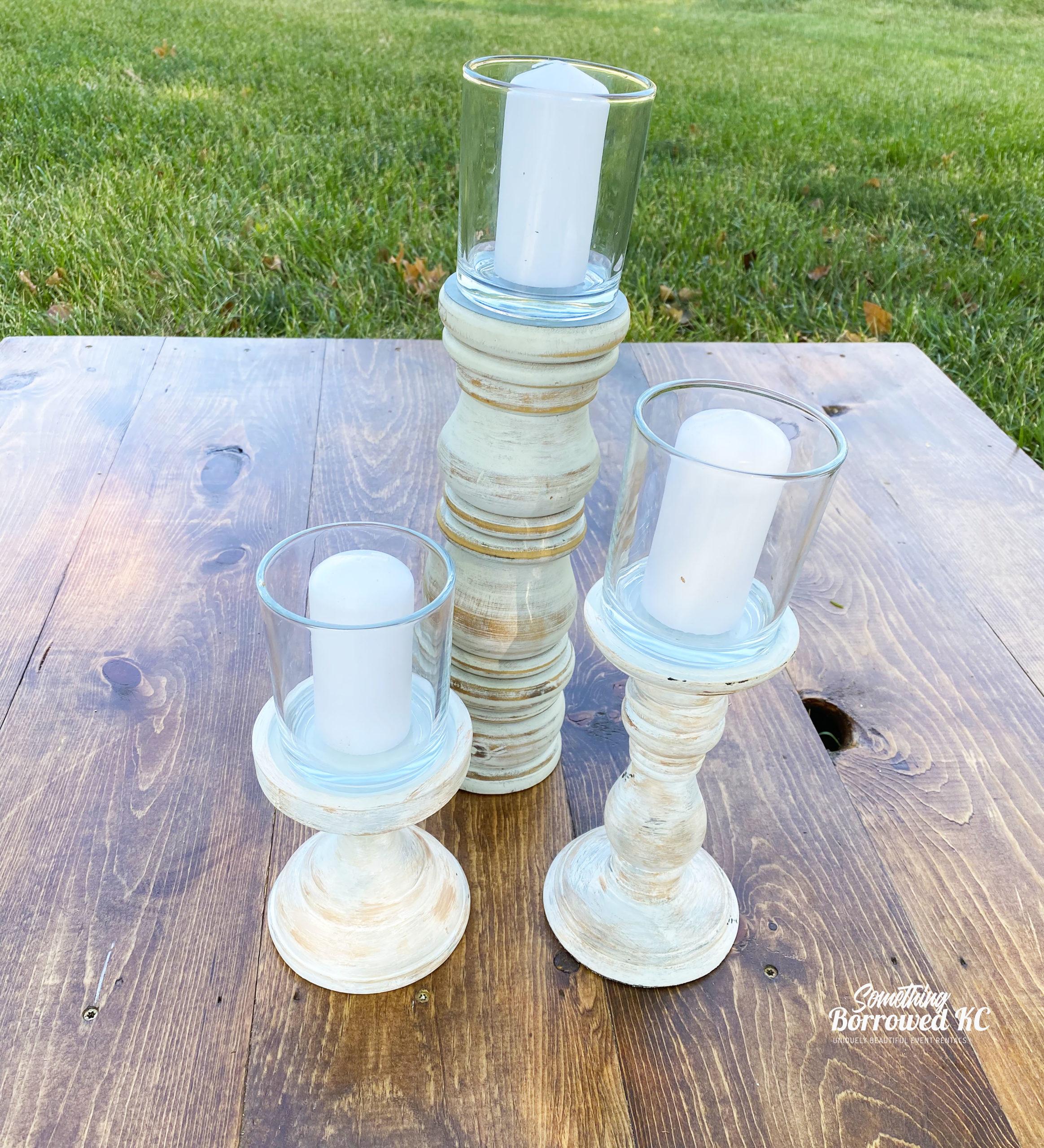 Whitewashed Wood Pillar Candle Holders Rustic Style2 Something