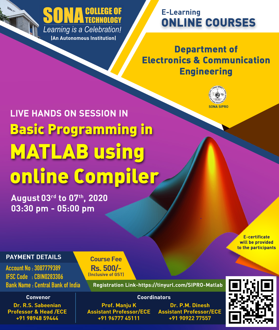 Basic programming in MATLAB using online compiler SONA College of