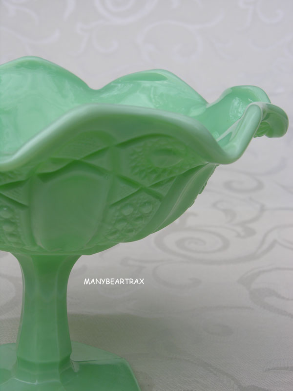 large JADEITE JADE glass COMPOTE Pedestal dish intricate artistic pattern eBay