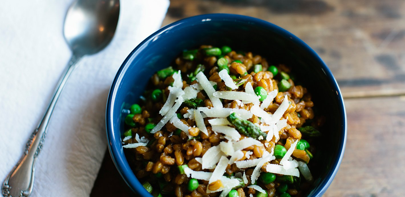 Farro Risotto with Peas and Asparagus Sonima