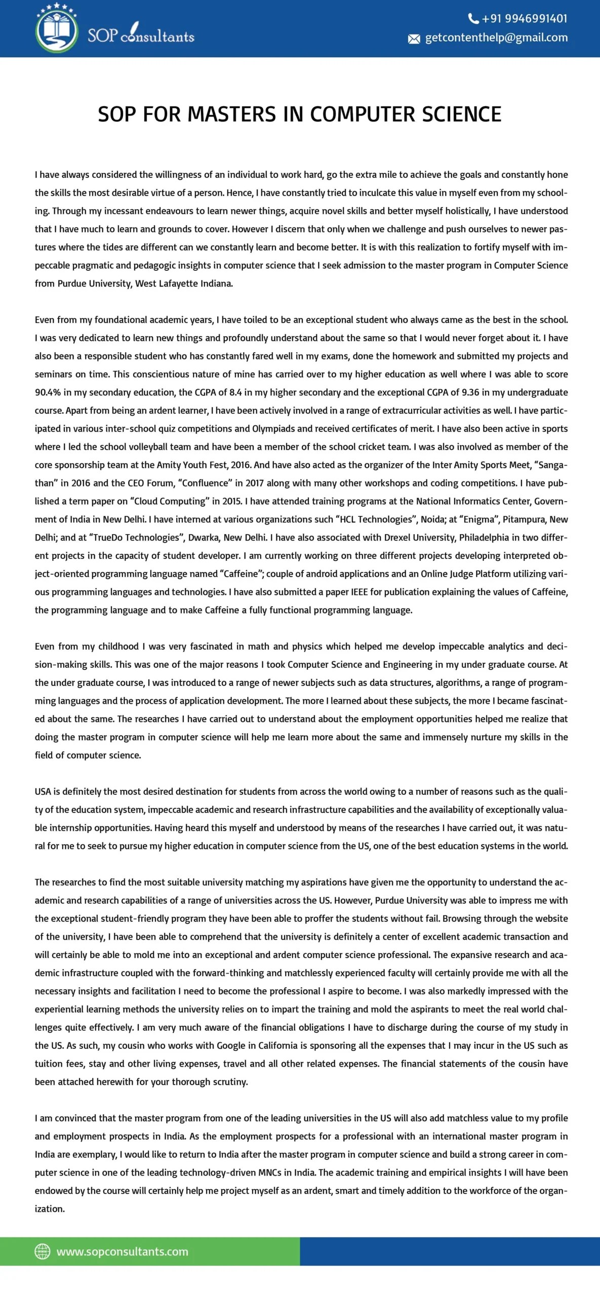 Sample SOP For MS In CS Science) PDFs Leverage, 53 OFF