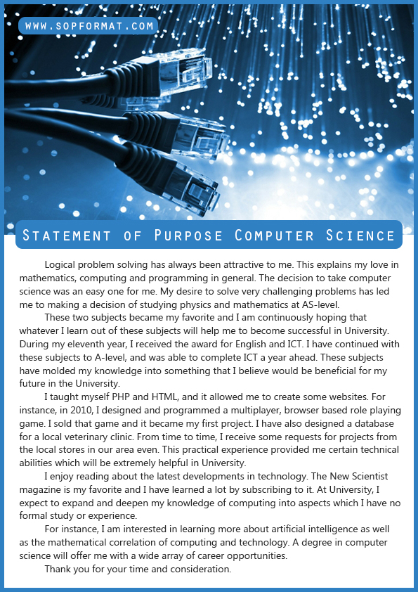 Statement of Purpose Computer Science Format SOP Format