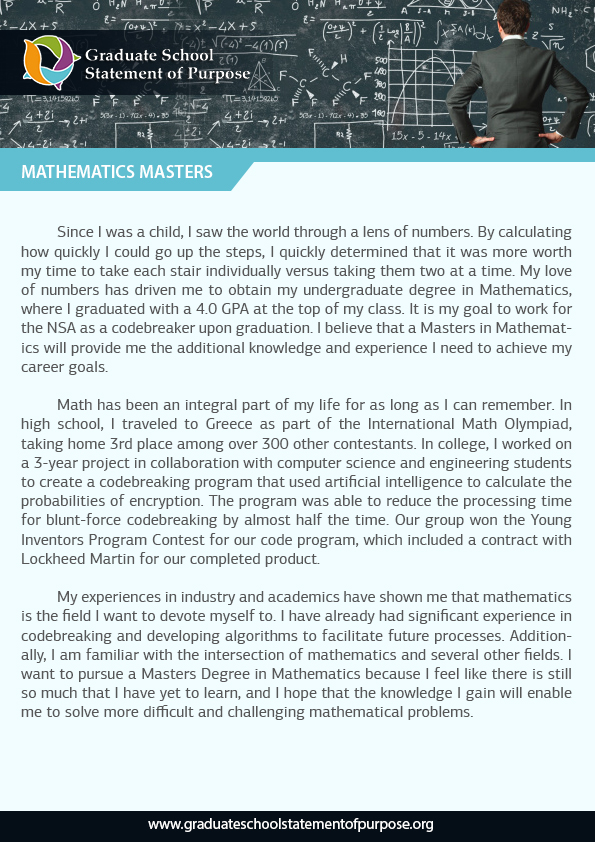 Writing an Outstanding Graduate Statement of Purpose Mathematics