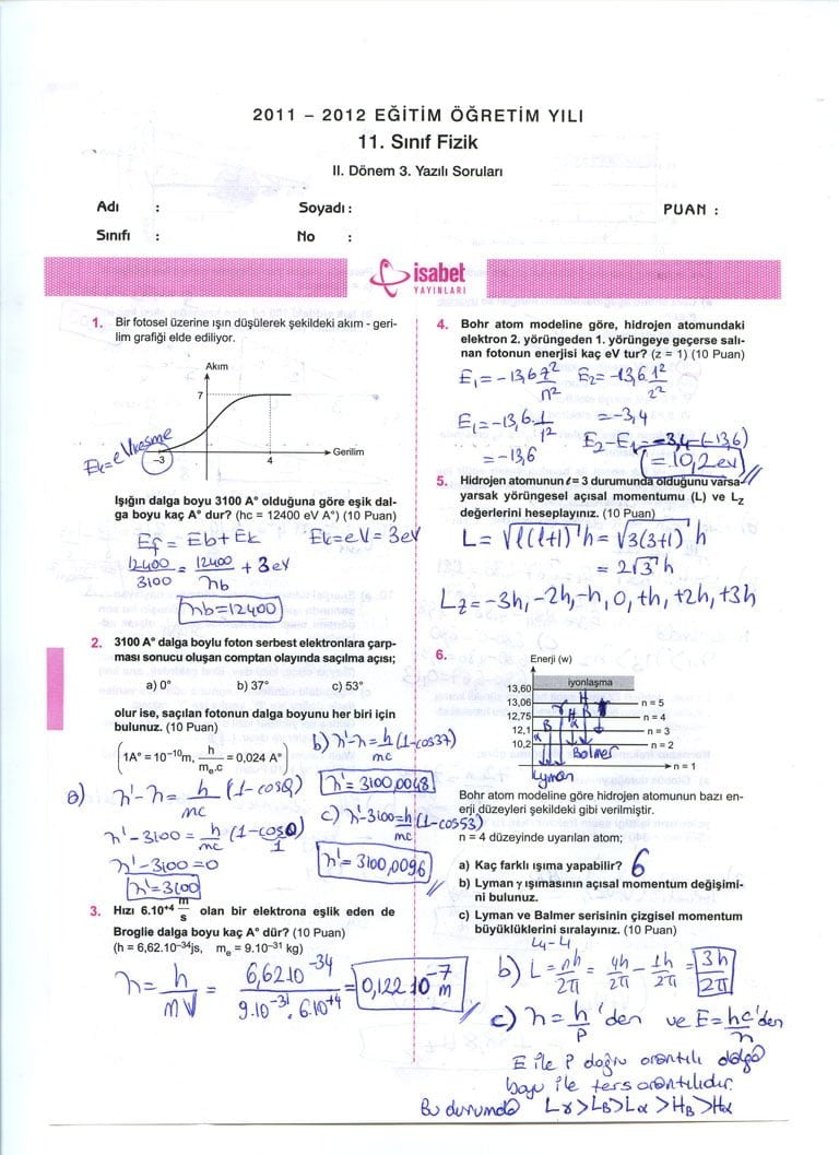 11.sınıf fizik 2.dönem 3.yazılı soruları 20132014 Sorubak Blog