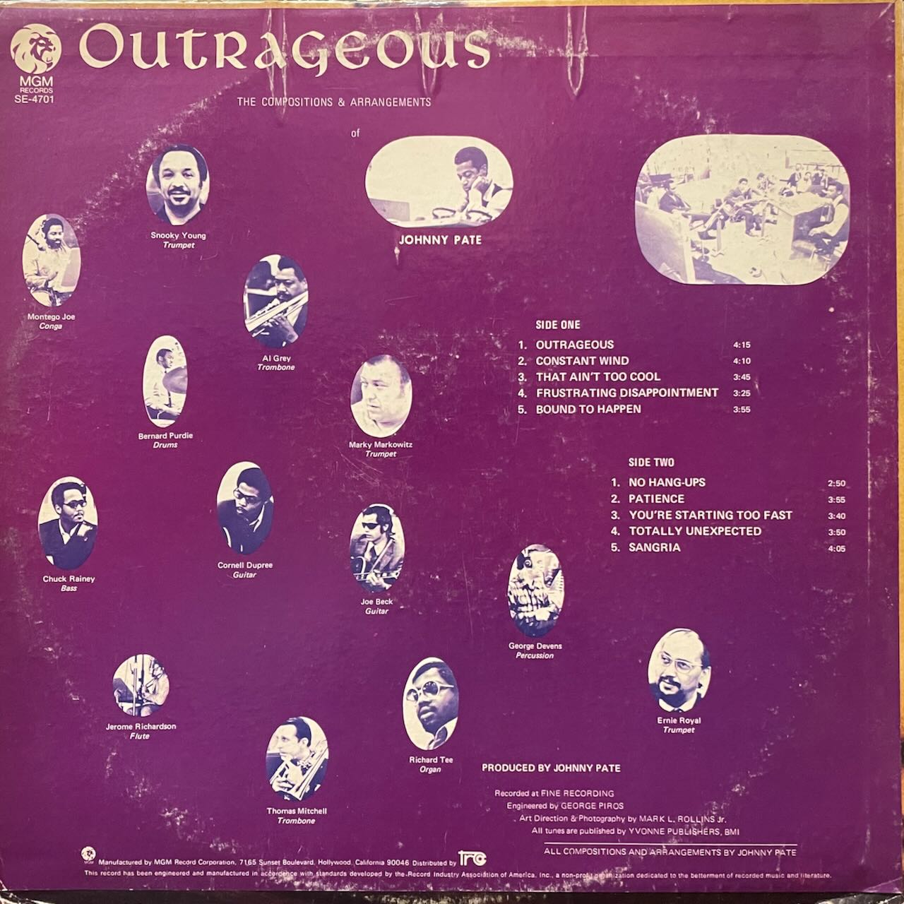 OUTRAGEOUS/JOHNNY PATE/中古レコード通販 SOUL CLAP（ソウルクラップ）