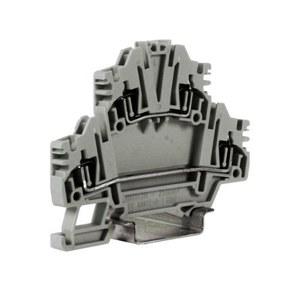 2 Level Spring Terminal Block, 5.2mm Wide, DIN Rail Mount, Screwless
