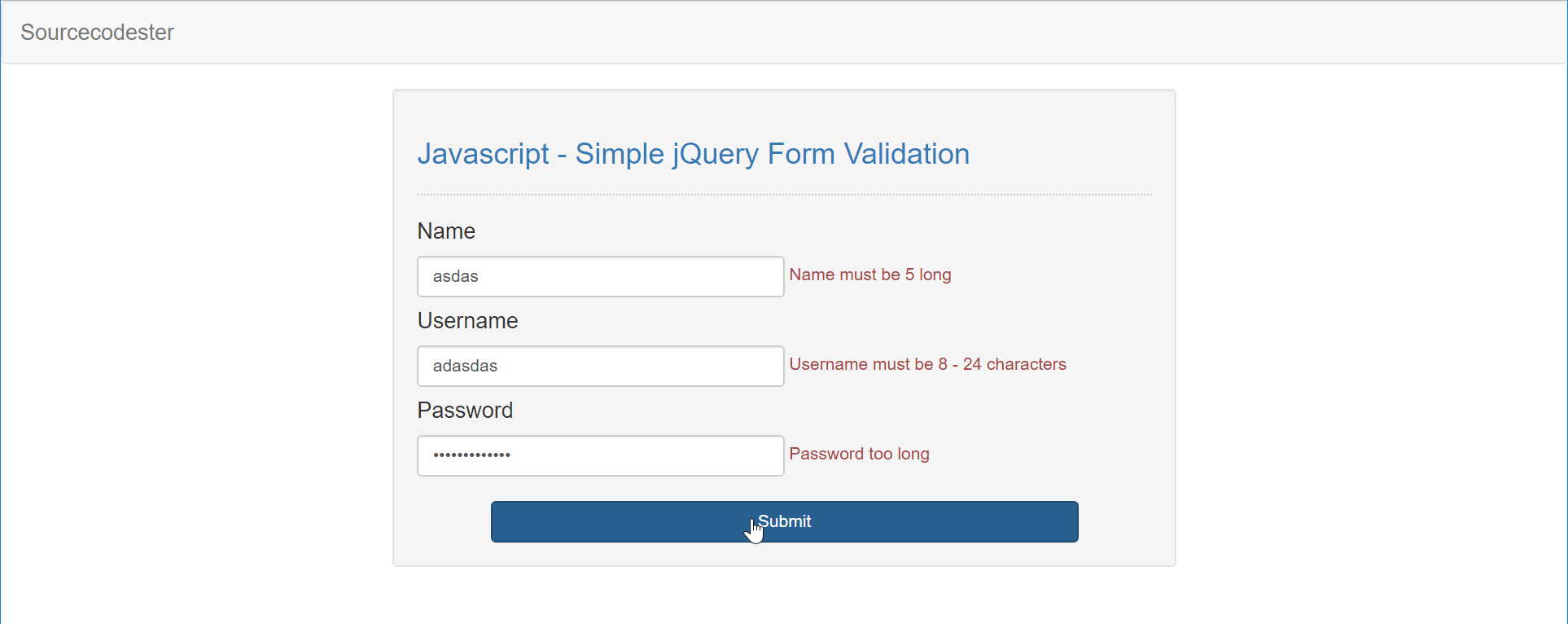Javascript Simple jQuery Form Validation Free Source