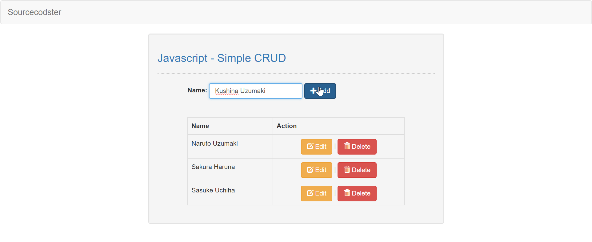Javascript Simple CRUD SourceCodester
