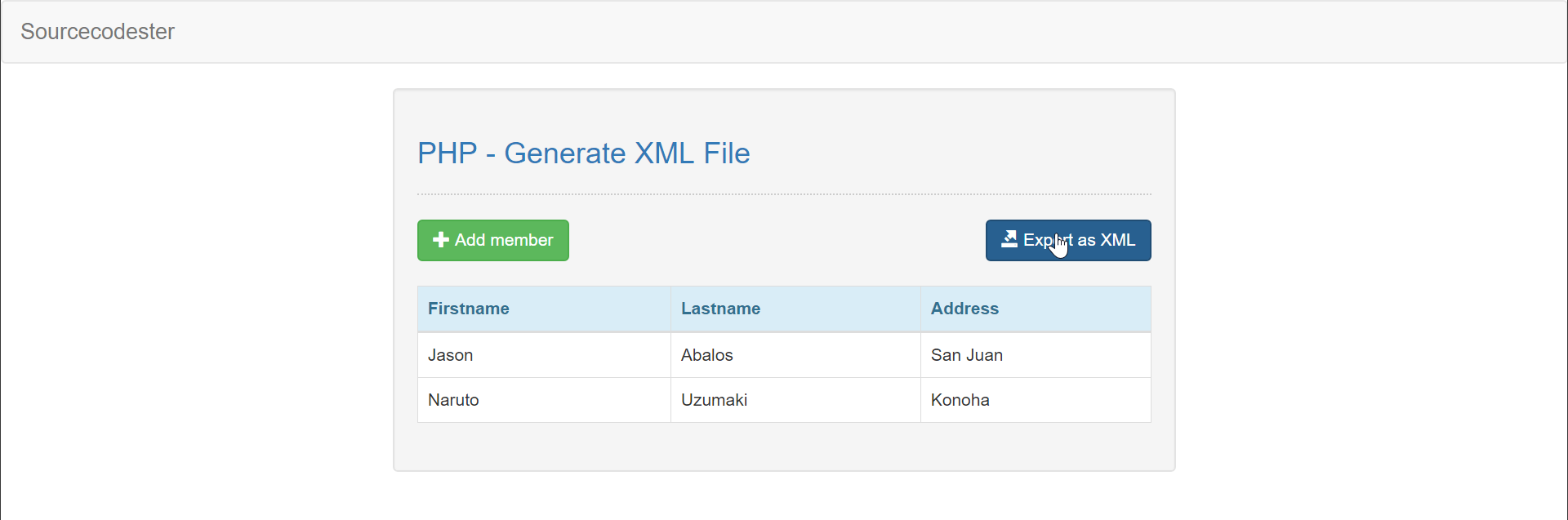 PHP Generate XML File SourceCodester