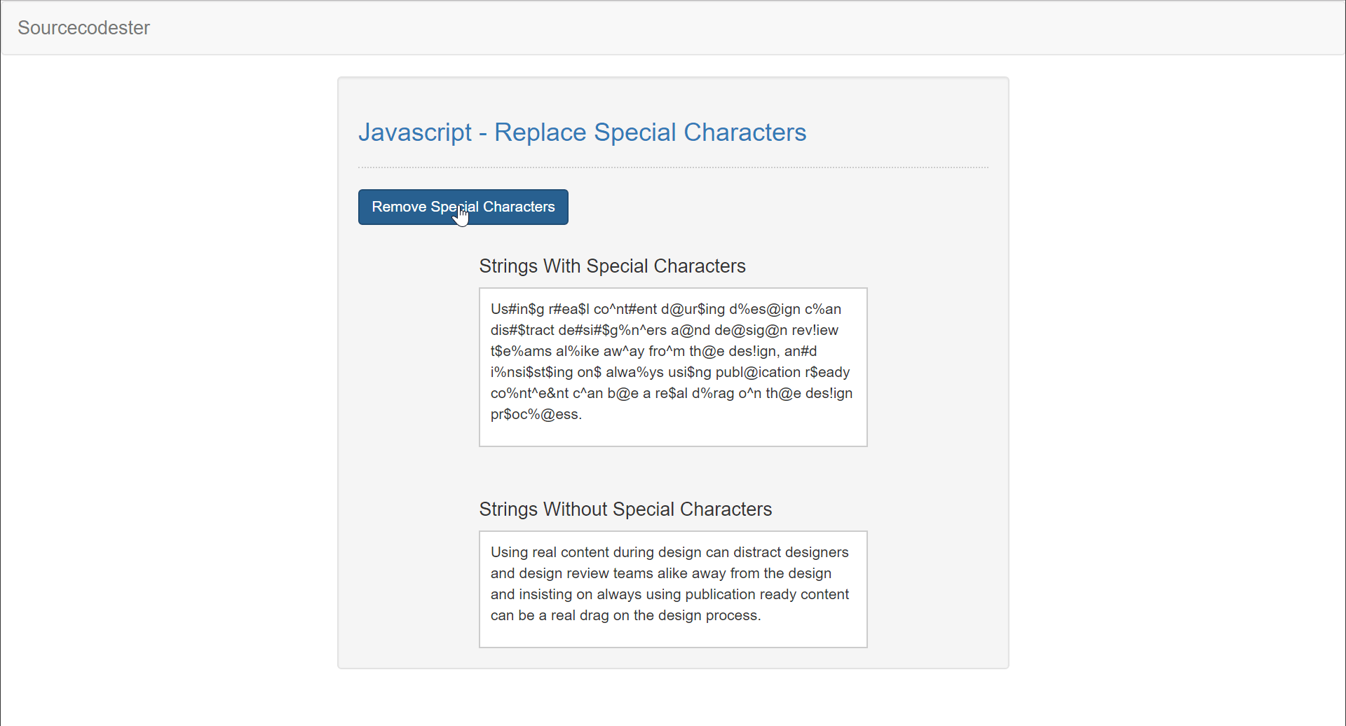 JavaScript Replace Special Characters Free Source Code Projects and