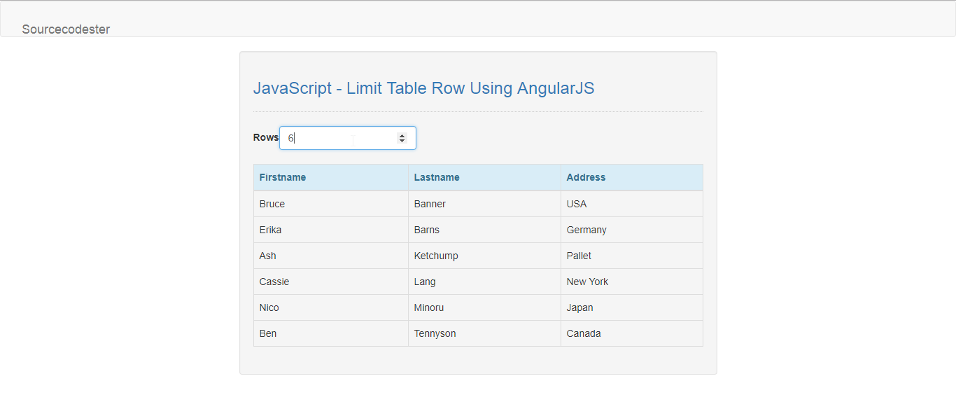 JavaScript Limit Table Row Using AngularJS SourceCodester