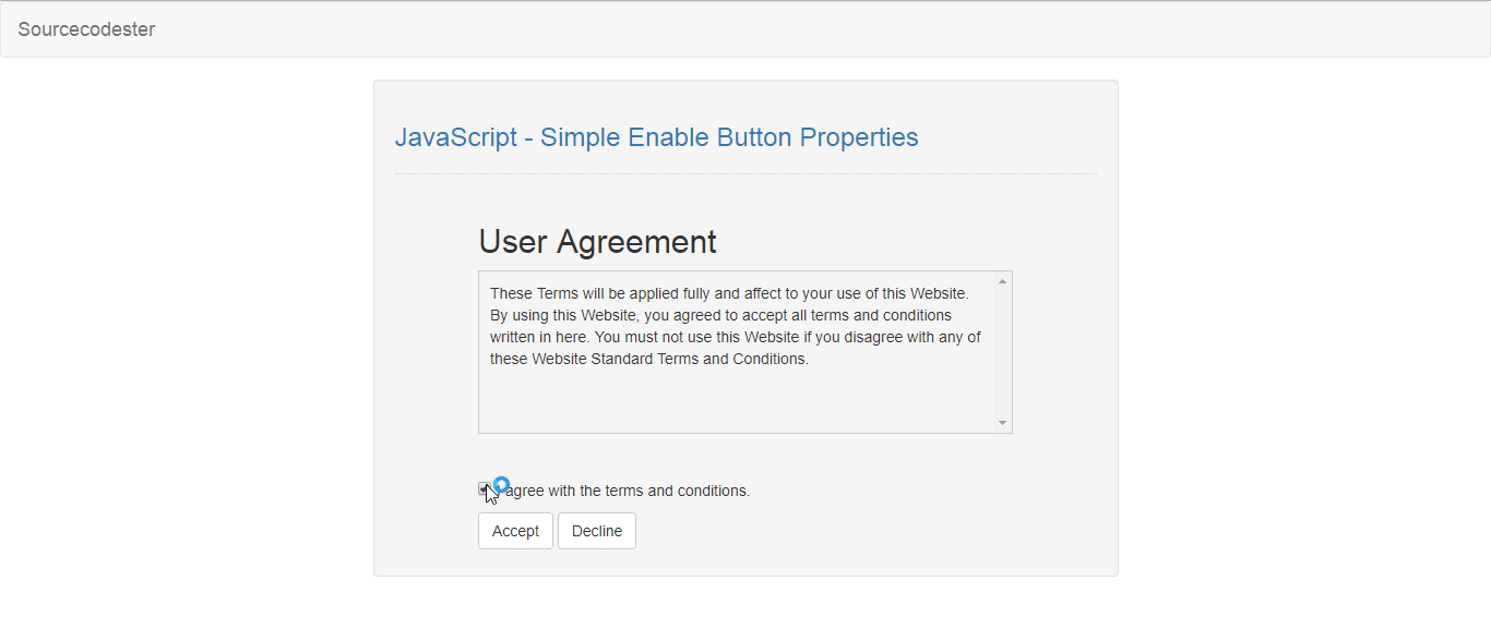 JavaScript Simple Enable Button Properties Free Source
