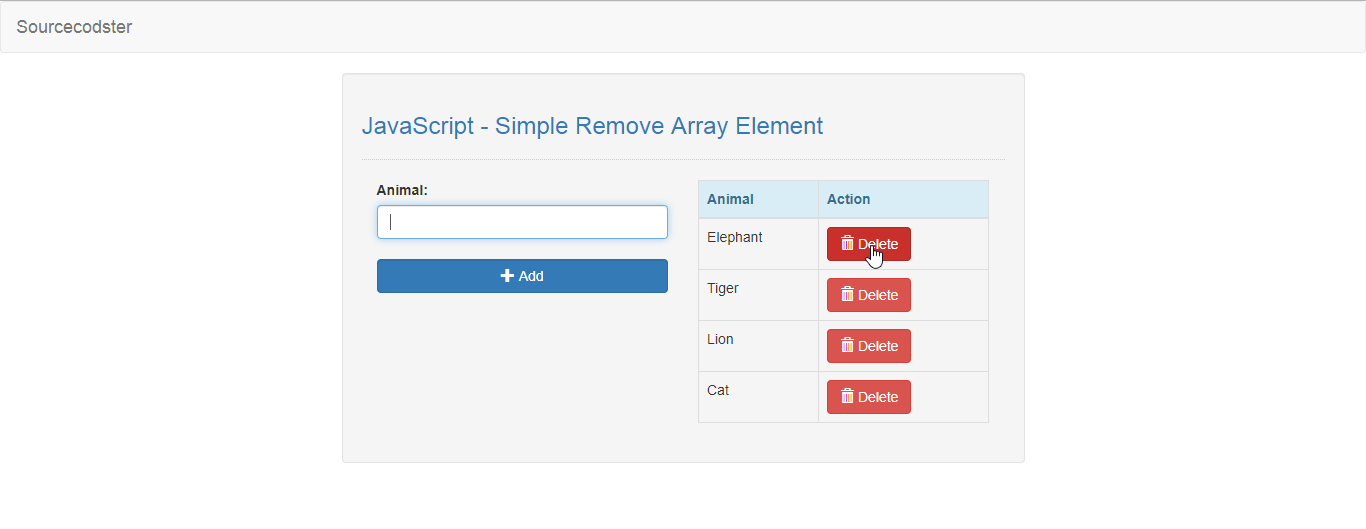 JavaScript Simple Remove Array Element SourceCodester
