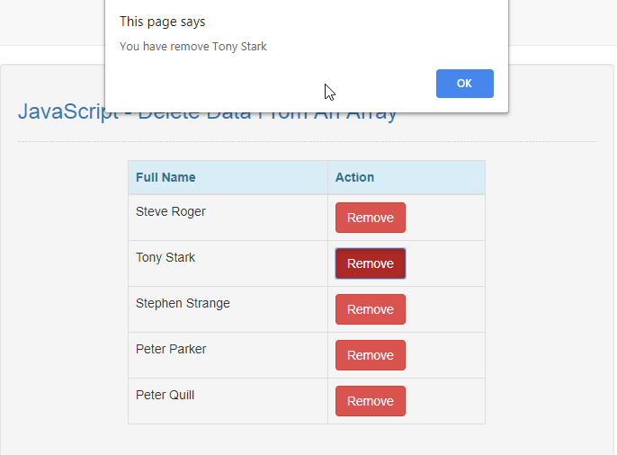 JavaScript Delete Data From An Array SourceCodester