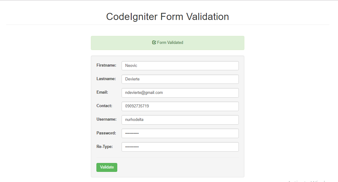 CodeIgniter Form Validation SourceCodester