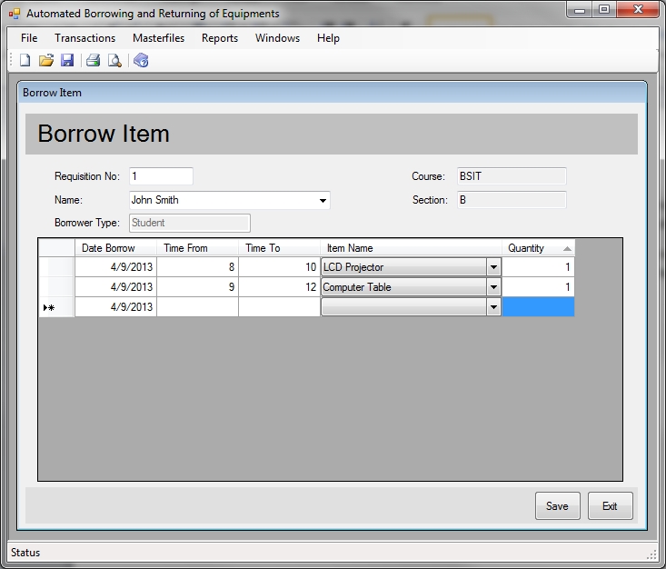 Automated Borrowing and Returning of Equipments Free source code, tutorials and articles