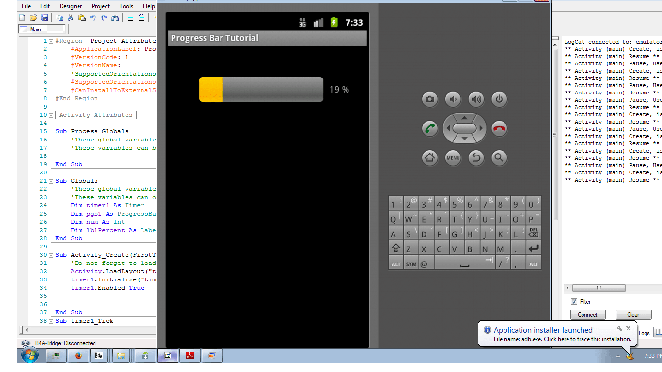 Progress bar example in Android using Basic4Android SourceCodester