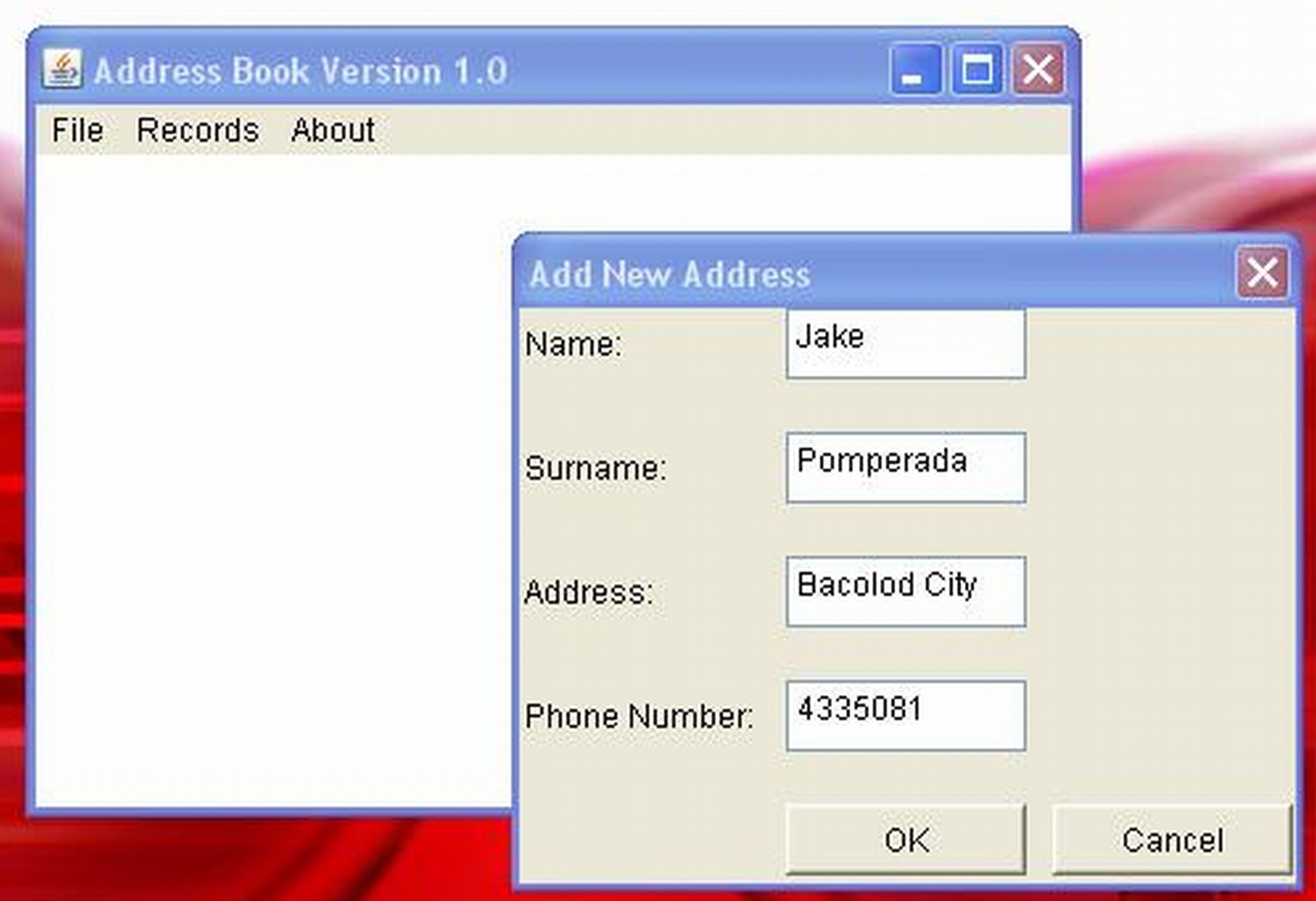 JDBC Address Book Version 1.0 Free Source Code Projects and Tutorials