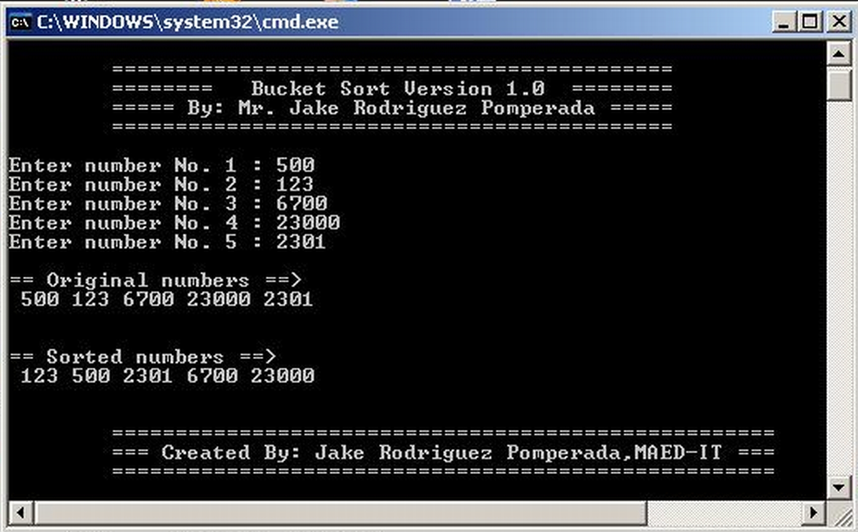 Bucket Sort Version 1.0 Free source code, tutorials and articles