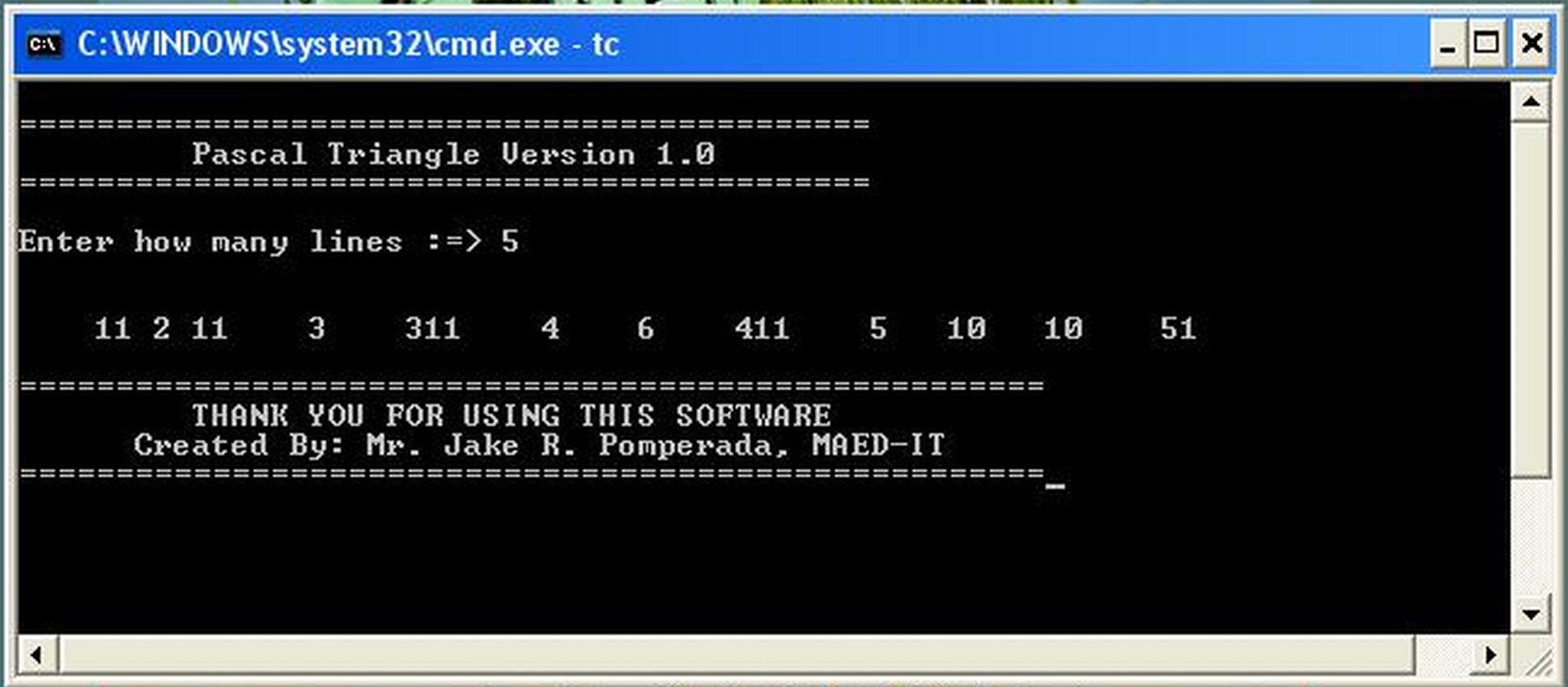 Pascal Triangle Version 1.0 Free source code, tutorials and articles