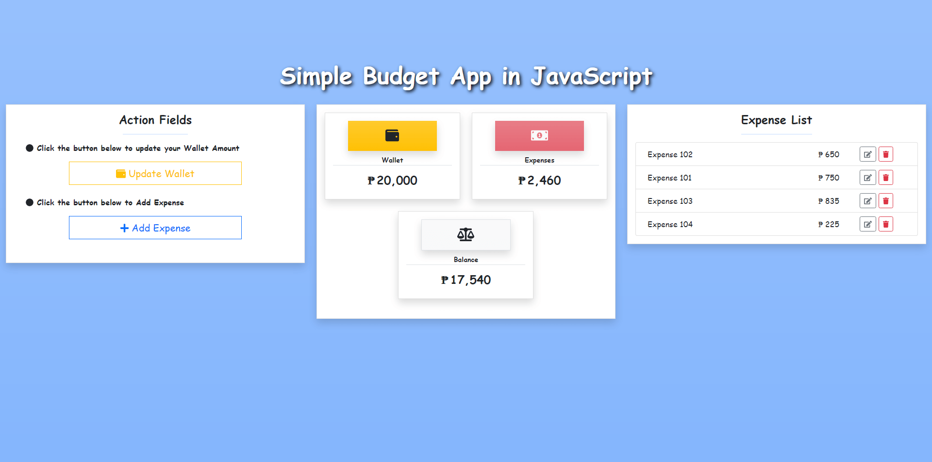 Simple Budget App in JavaScript Free Source Code SourceCodester