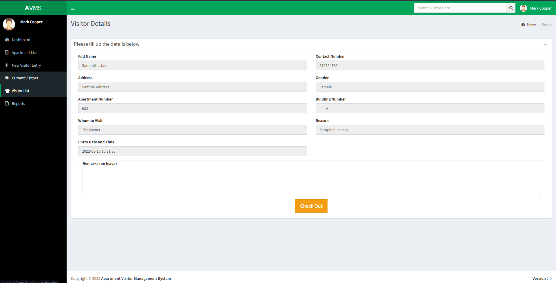 Apartment Visitor Management System in PHP and MySQL Free Source Code
