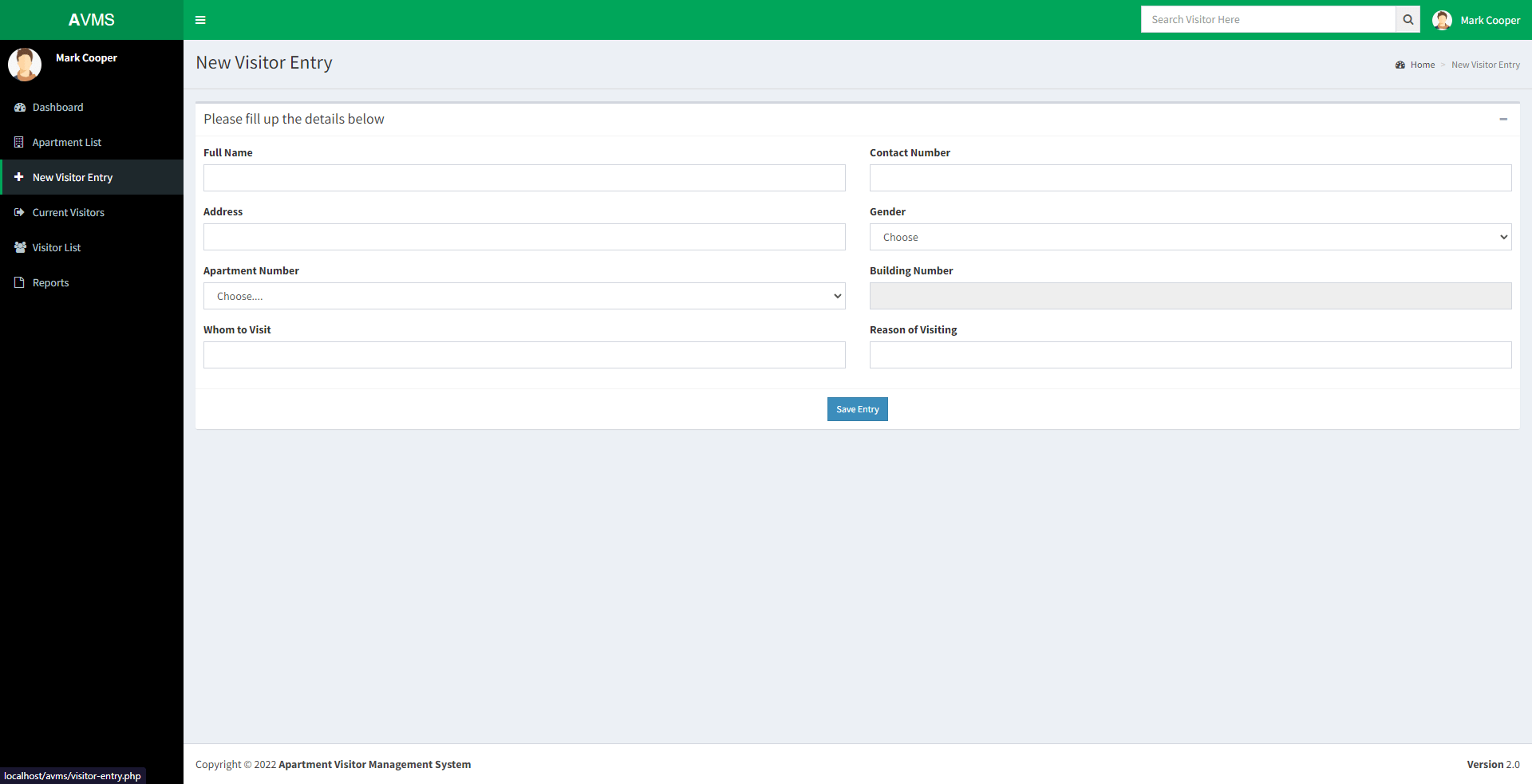 Apartment Visitor Management System in PHP and MySQL Free Source Code