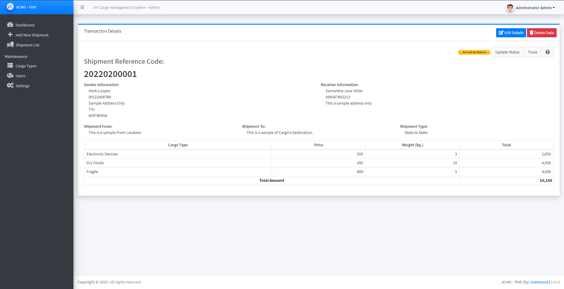 Air Cargo Management System in PHP/ OOP Free Source Code SourceCodester