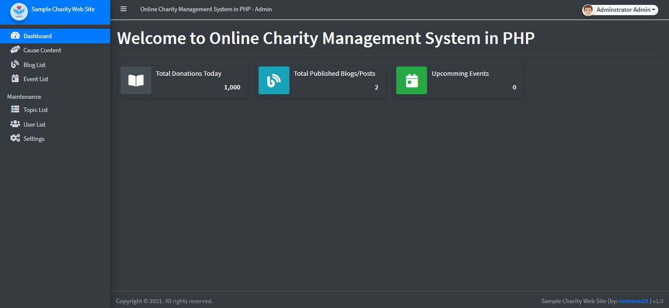 Simple Charity Website Management System (CMS) in PHP Free Source Code