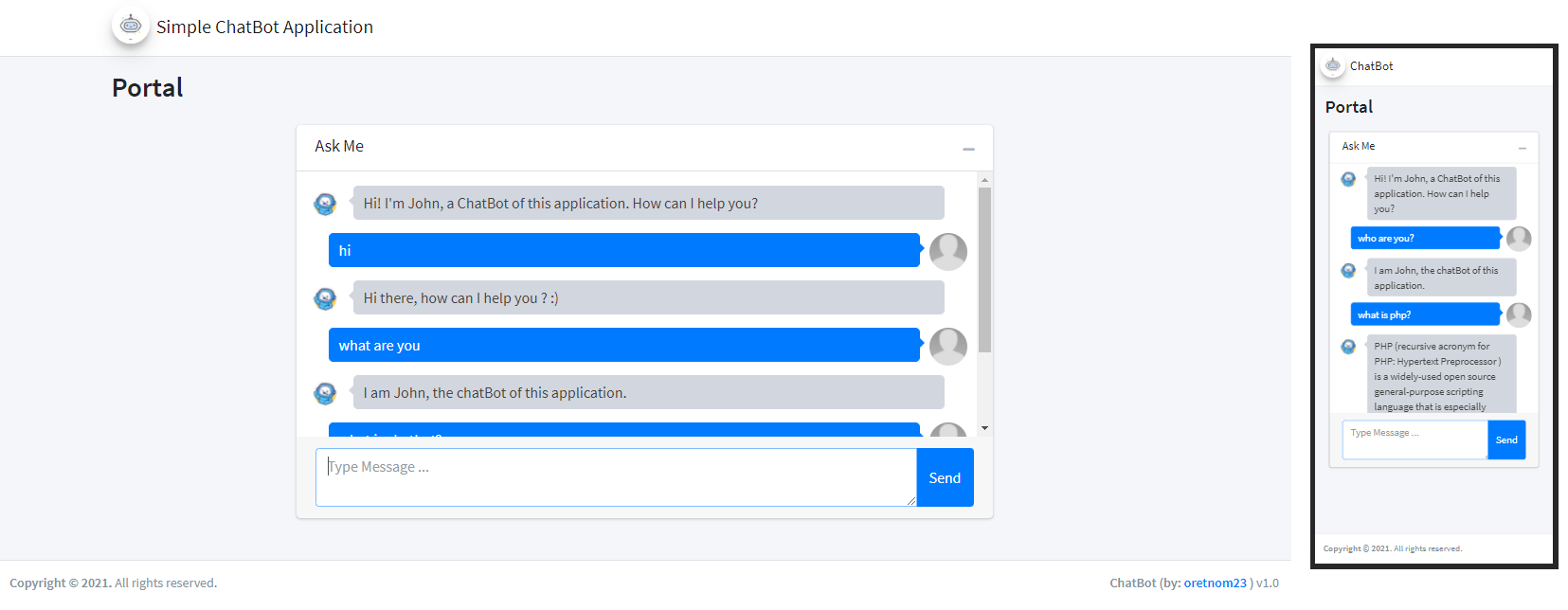 Simple ChatBot Application using PHP with Source Code