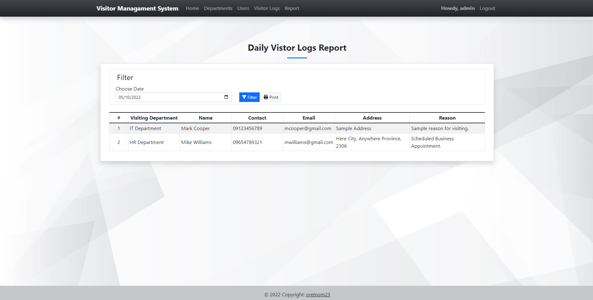 Company Visitor's Management System in Python using Django Free Source