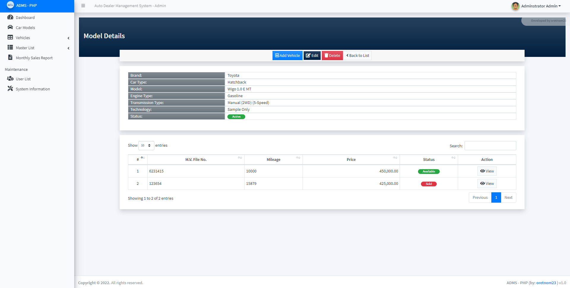 Auto Dealer Management System in PHP/OOP Free Source Code SourceCodester
