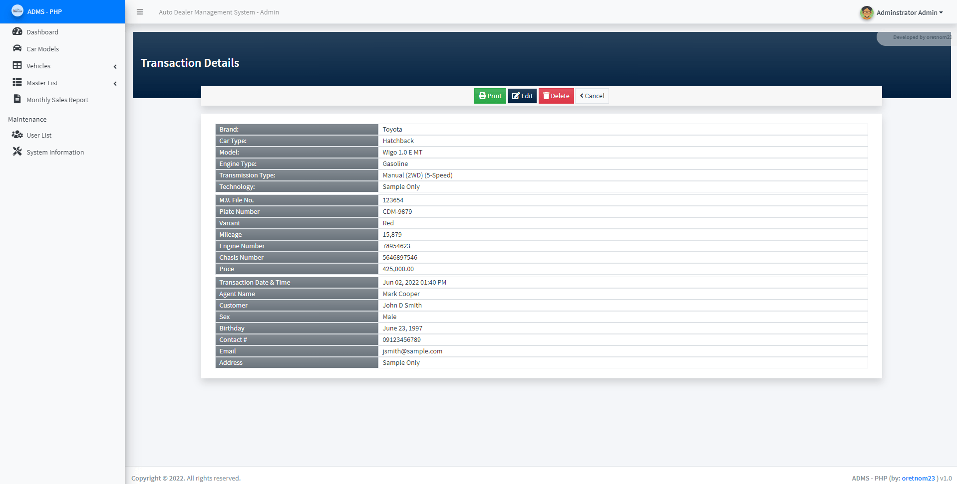 Auto Dealer Management System in PHP/OOP Free Source Code SourceCodester