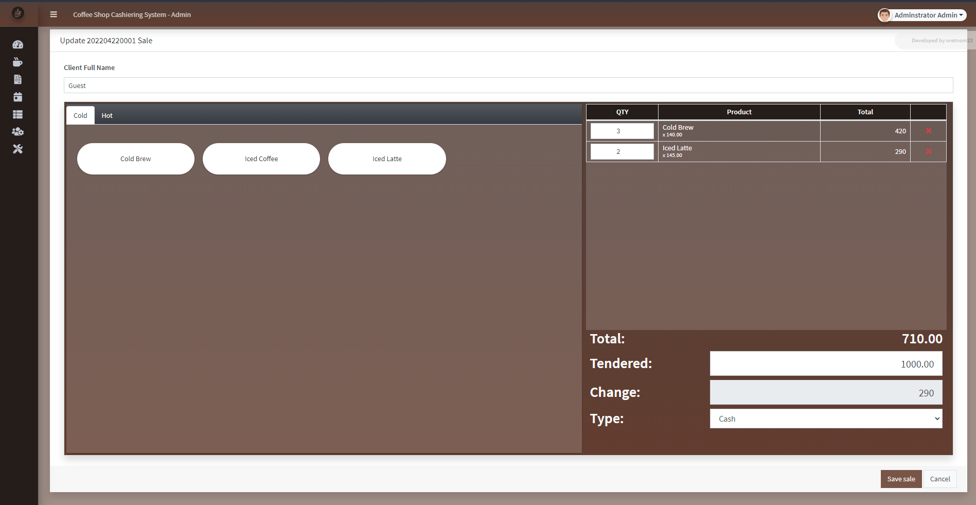 Coffee Shop Cashiering System in PHP/OOP Free Source Code SourceCodester