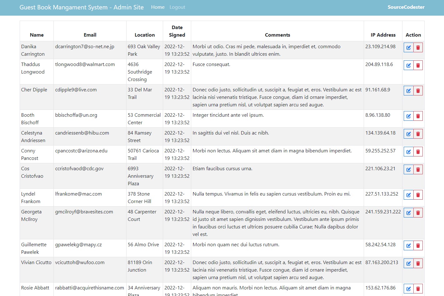 Simple Guestbook Management System in PHP Free Source Code SourceCodester